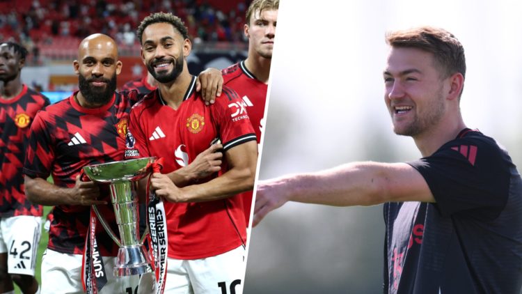 Matthijs de Ligt split image with Matheus Cunha and Bryan Mbeumo