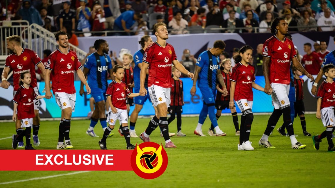 Rasmus Hojlund in Man Utd jersey walking out before a game, United in Focus exclusive tag