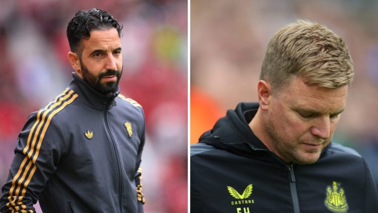 Split image of Manchester United head coach Ruben Amorim and Newcastle United manager Eddie Howe.