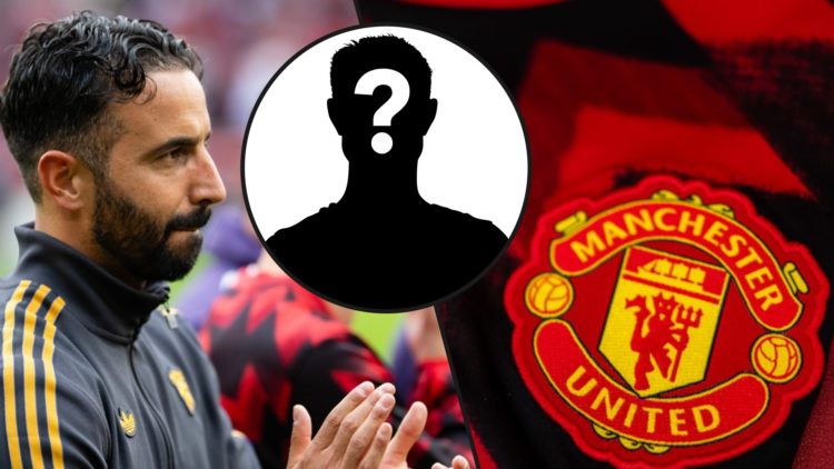 Ruben Amorim after the Fiorentina match at Old Trafford, inset the Manchester United badge on a shirt.