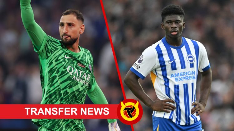 Donnarumma and Baleba, with Transfer News and UIF badge