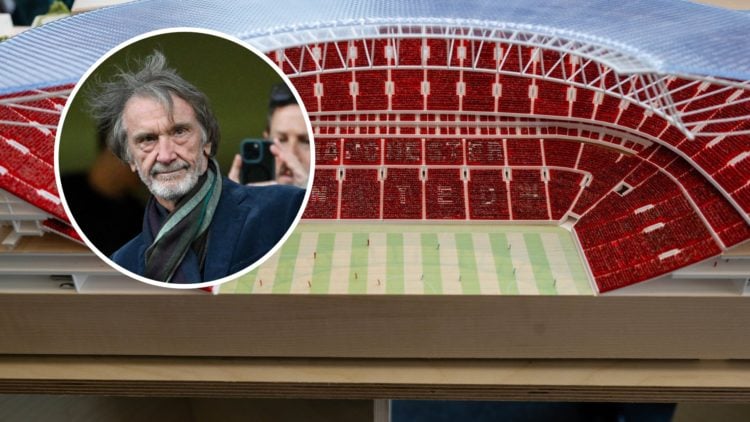 Manchester United's planned 100,000-seater stadium, inset of co-owner Sir Jim Ratcliffe.