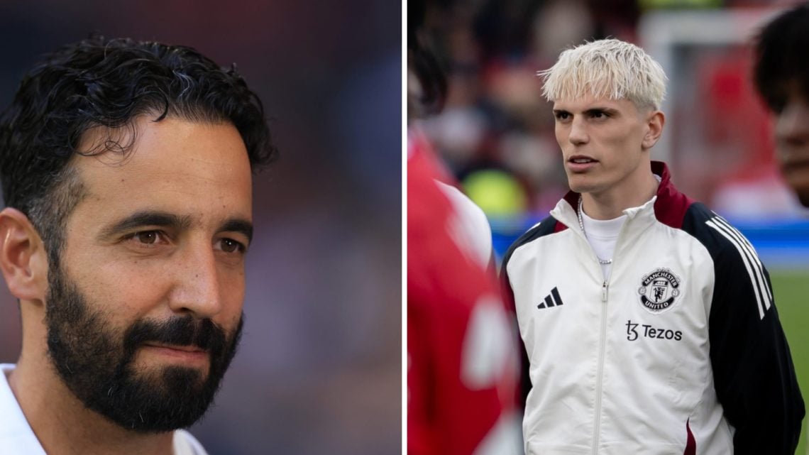 Manchester United manager Ruben Amorim, split image of Alejandro Garnacho lining up.