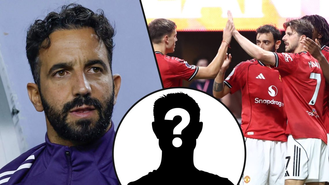 Manchester United manager Ruben Amorim ahead of the Bournemouth match, inset Manchester United players vs Everton.