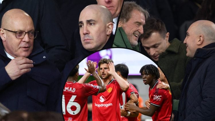 Dave Brailsford and Omar Berrada, inset Ineos chief Sir Jim Ratcliffe with the Manchester United CEO, inset an overlay of Manchester United players.
