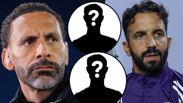 Former TNT Sports pundit Rio Ferdinand during a Champions League match, inset Manchester United manager Ruben Amorim.