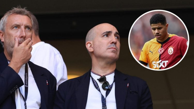 Manchester United chiefs Omar Berrada and Jason Wilcox, inset of Galatasaray midfielder Gabriel Sara.