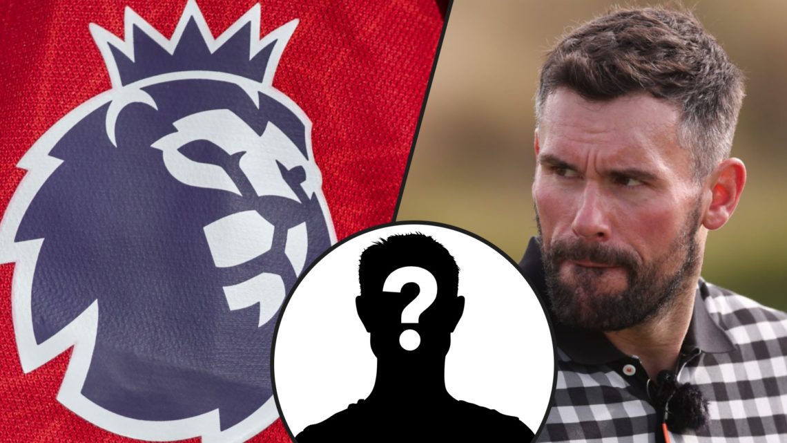 Former Manchester United and England player Ben Foster during a practice round, inset a photo of the Premier League logo.
