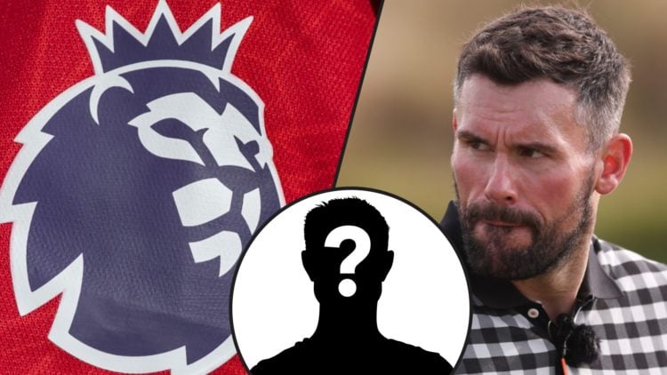 Former Manchester United and England player Ben Foster during a practice round, inset a photo of the Premier League logo.
