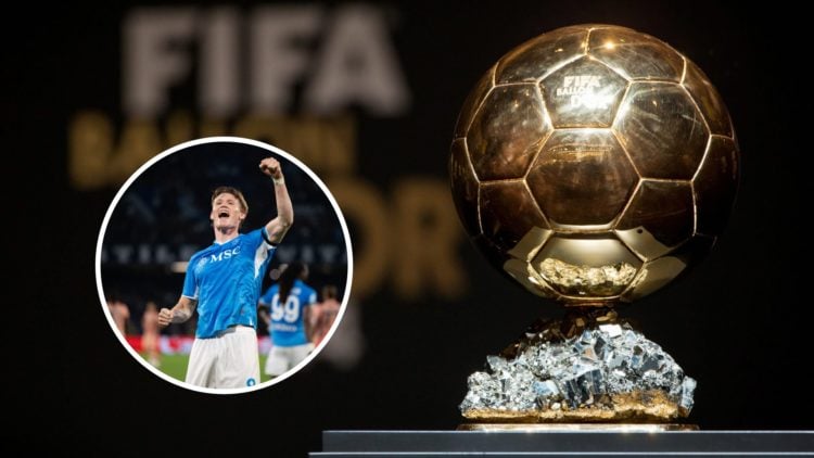 General picture of the Ballon d'Or trophy, inset of former Manchester United midfielder Scott McTominay.