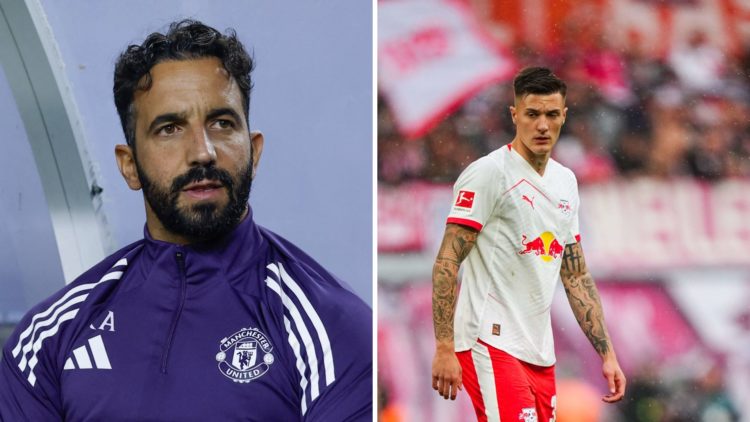 Manchester United manager Ruben Amorim and RB Leipzig forward Benjamin Sesko.
