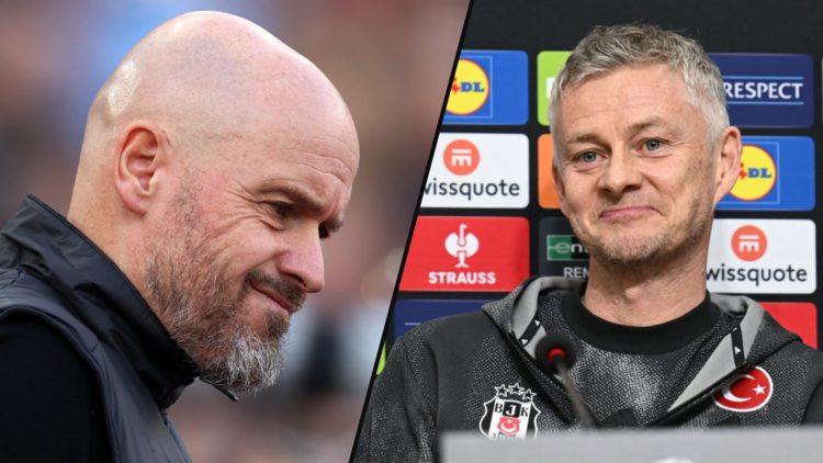 Manchester United legend and Besiktas head coach Ole Gunnar Solskjaer, inset Bayer Leverkusen head coach Erik ten Hag.