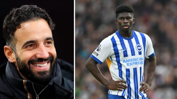 Split image of Manchester United manager Ruben Amorim and Brighton midfielder Carlos Baleba.