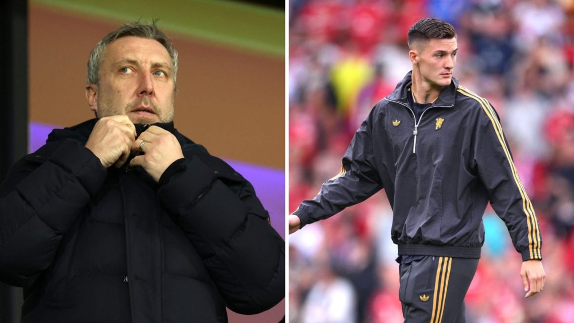Manchester United director Jason Wilcox, split image of new signing Benjamin Sesko.