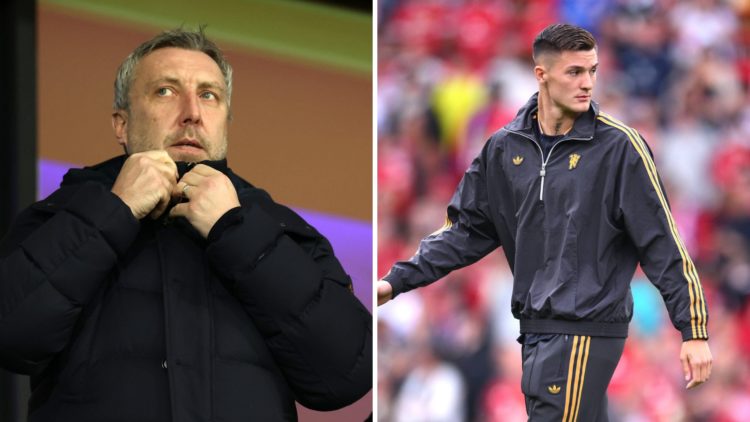 Manchester United director Jason Wilcox, split image of new signing Benjamin Sesko.