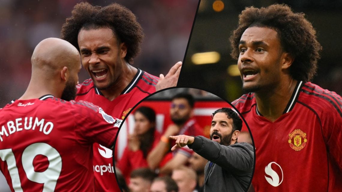 Bryan Mbeumo with Joshua Zirkzee during the Premier League match against Burnley, inset the Manchester United striker at Old Trafford, inset Ruben ...