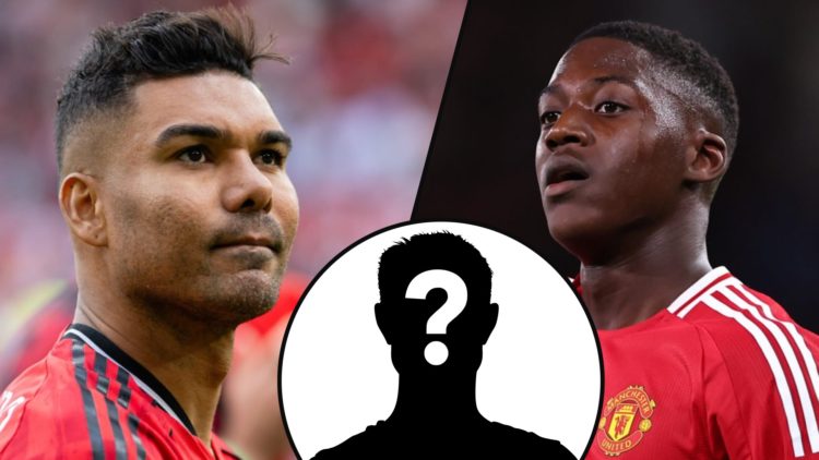 Casemiro after the pre-season friendly match between Manchester United and Fiorentina at Old Trafford, inset midfielder Kobbie Mainoo.