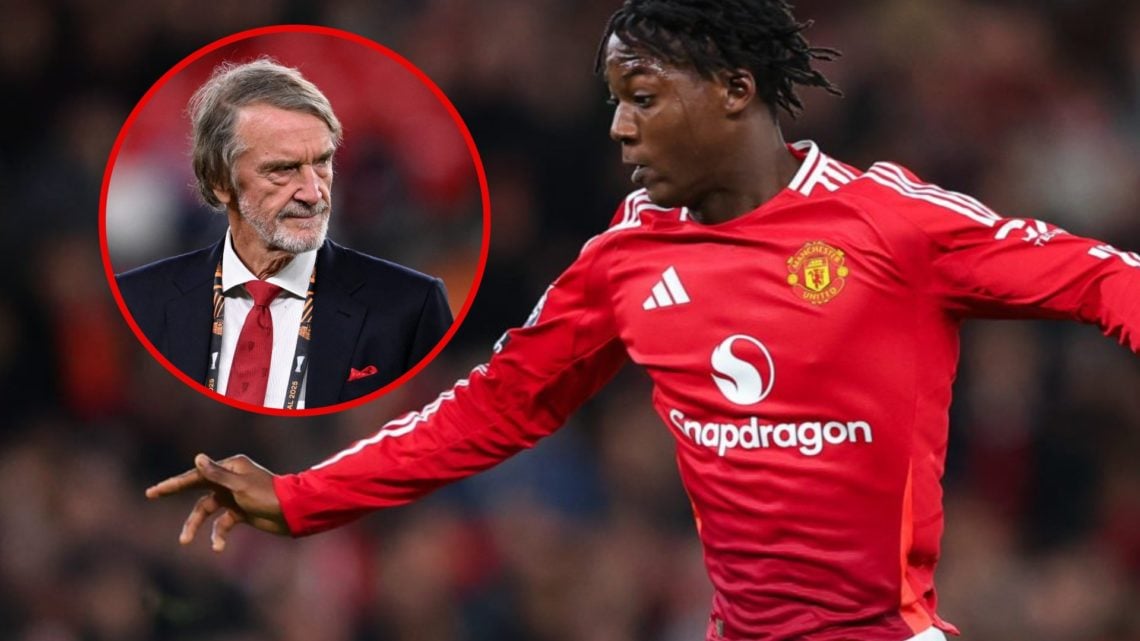 Kobbie Mainoo with Sir Jim Ratcliffe inset