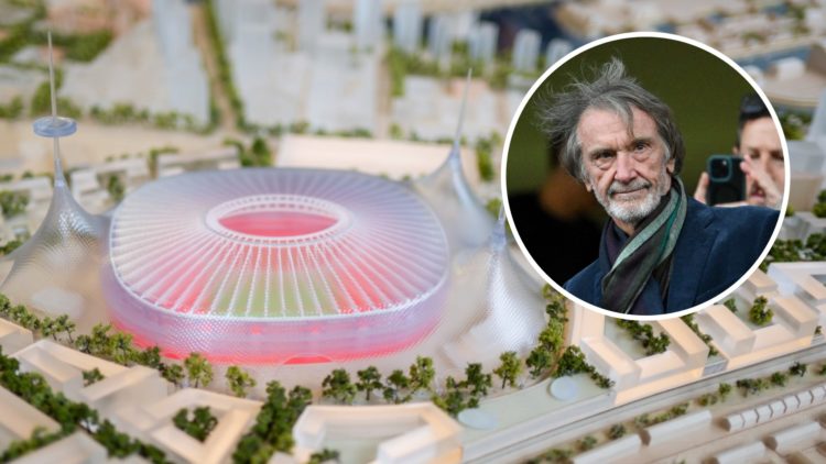 Manchester United's new 100,000-seater stadium concept, inset of co-owner Sir Jim Ratcliffe.