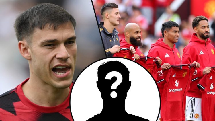 Manuel Ugarte ahead of the Premier League match between Fulham and Manchester United, inset Bryan Mbeumo, Benjamin Sesko, Diego Leon and Matheus Cu...
