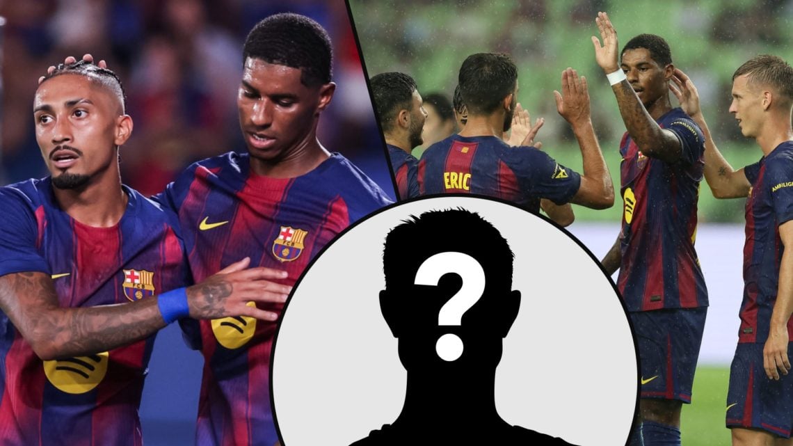 Raphinha and Marcus Rashford during the Joan Gamper Trophy match vs Como, inset the Manchester United loanee with his Barcelona teammates.