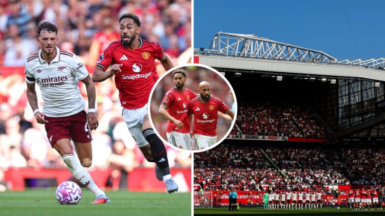 Manchester United forward Matheus Cunha in action, split image of Old Trafford and Bryan Mbeumo.