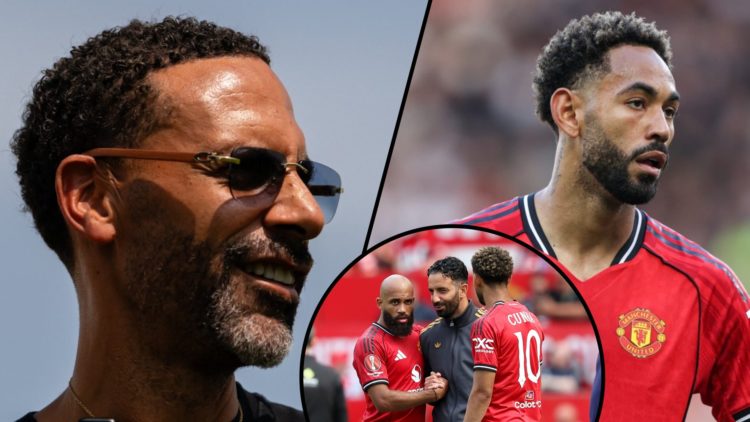 Matheus Cunha during the Premier League match vs Arsenal at Old Trafford, inset Rio Ferdinand, inset the Manchester United summer signing.