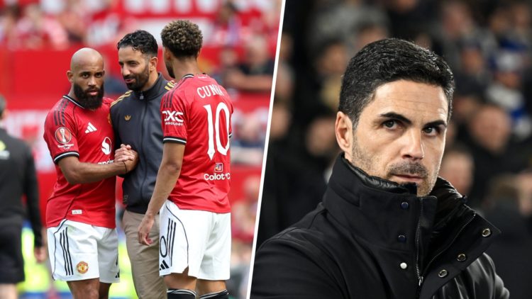 Mikel Arteta split image with Ruben Amorim, Matheus Cunha and Bryan Mbeumo