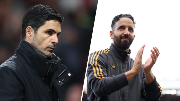 Mikel Arteta split image with Ruben Amorim