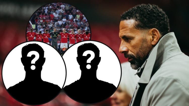 Manchester United legend Rio Ferdinand as a TV pundit, inset Manchester United players ahead of the Arsenal match at Old Trafford.