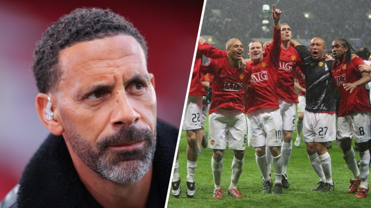 Rio Ferdinand split image with Manchester United teammates in 2008
