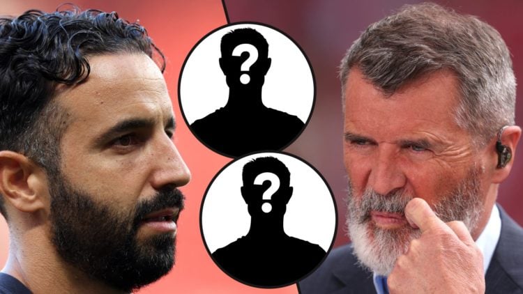 Manchester United legend Roy Keane during an FA Cup match, inset Ruben Amorim amid the Red Devils’ Premier League match vs Arsenal at Old Trafford.