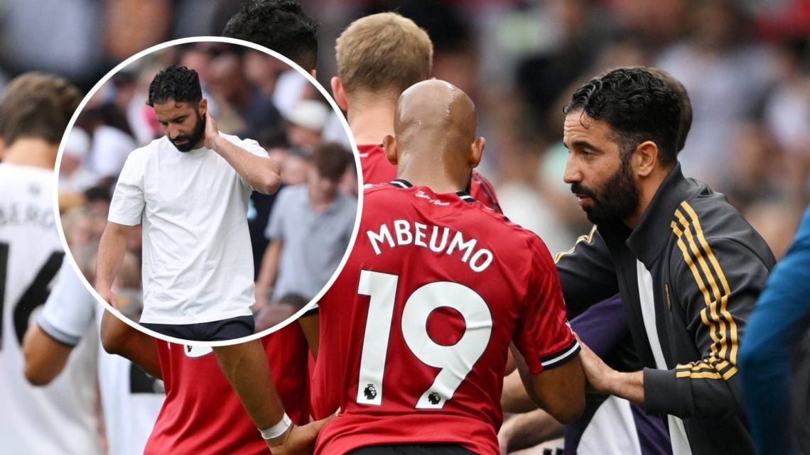 Manchester United head coach Ruben Amorim delivers instructions against Fulham.