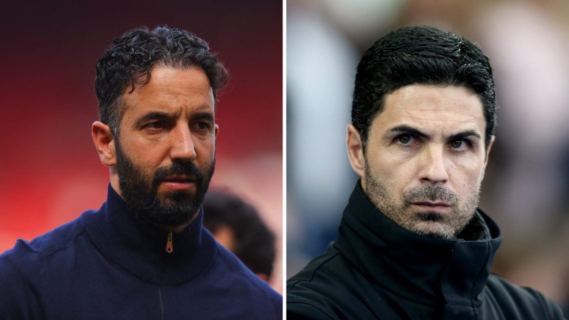 Split image of Manchester United manager Ruben Amorim and Arsenal manager Mikel Arteta.