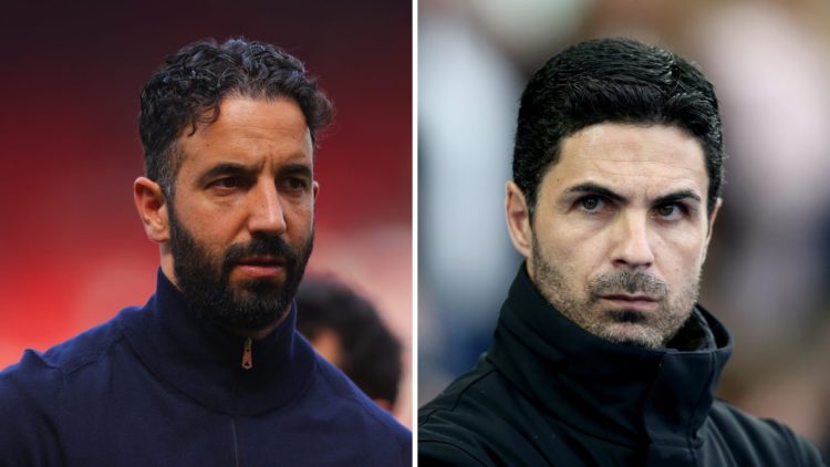 Split image of Manchester United manager Ruben Amorim and Arsenal manager Mikel Arteta.