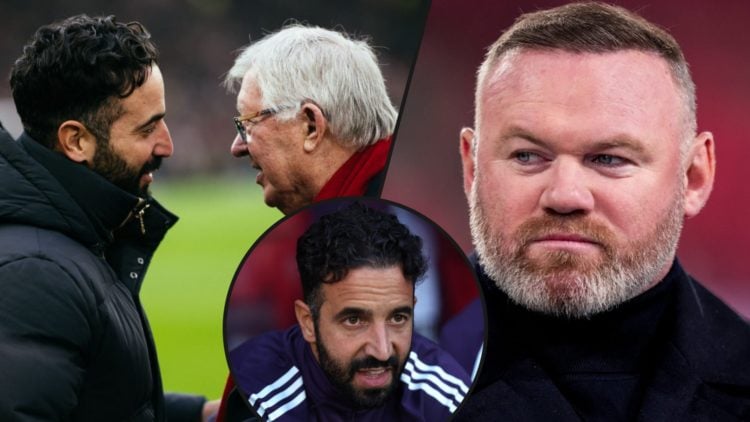 Ruben Amorim with Sir Alex Ferguson ahead of a Premier League match at Old Trafford, inset Wayne Rooney, inset the Manchester United manager.