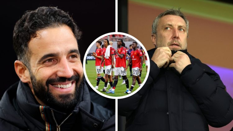 Manchester United head coach Ruben Amorim, split image with Jason Wilcox and inset of Leny Yoro.
