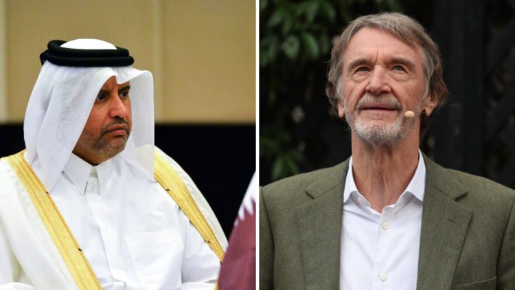 Split image of Manchester United takeover bidders Sheikh Jassim and Sir Jim Ratcliffe.