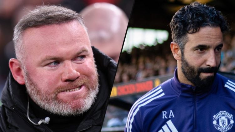 Manchester United and England legend Wayne Rooney, inset Ruben Amorim ahead of the Carabao Cup match against Grimsby Town at Blundell Park.