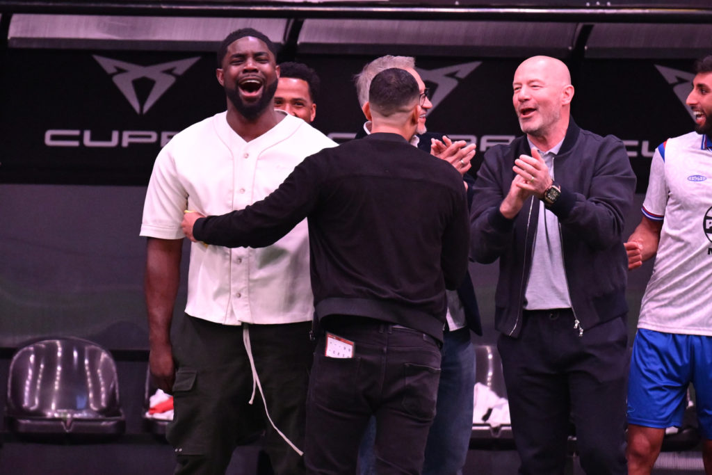The Rest Is Football podcast hosts Gary Lineker, Alan Shearer and Micah Richards attend a Baller League event in 2025 in London, England.