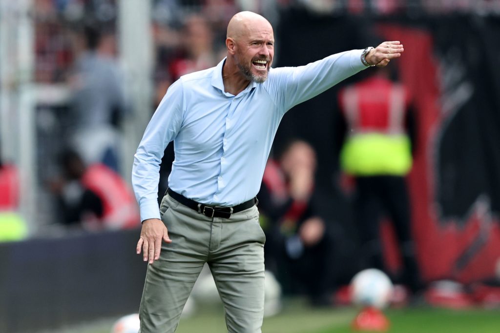 Erik ten Hag watching his Bayer Leverkusen side take on SV Werder Bremen