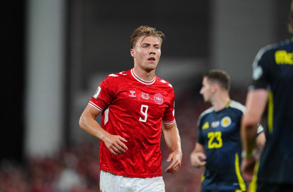 Rasmus Hojlund playing against Scotland