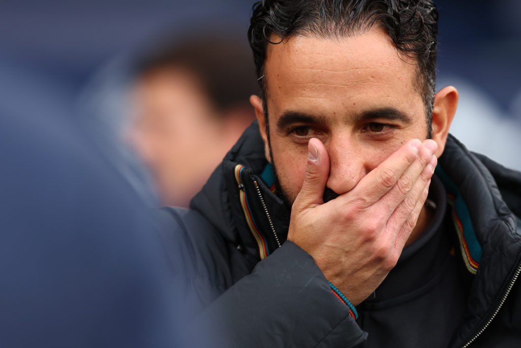 Manchester United manager Ruben Amorim during the Premier League match between Manchester City and Manchester United at the Etihad Stadium in 2025 in Manchester, England.