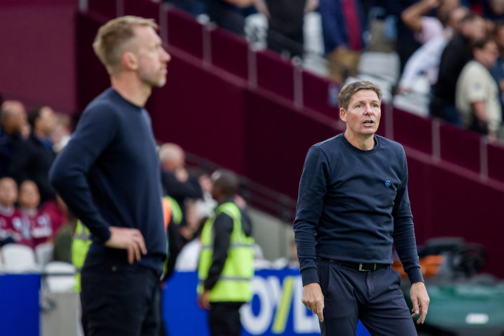 Oliver Glasner manager of Crystal Palace during the Premier League match between West Ham United and Crystal Palace at London Stadium on September 20, 2025