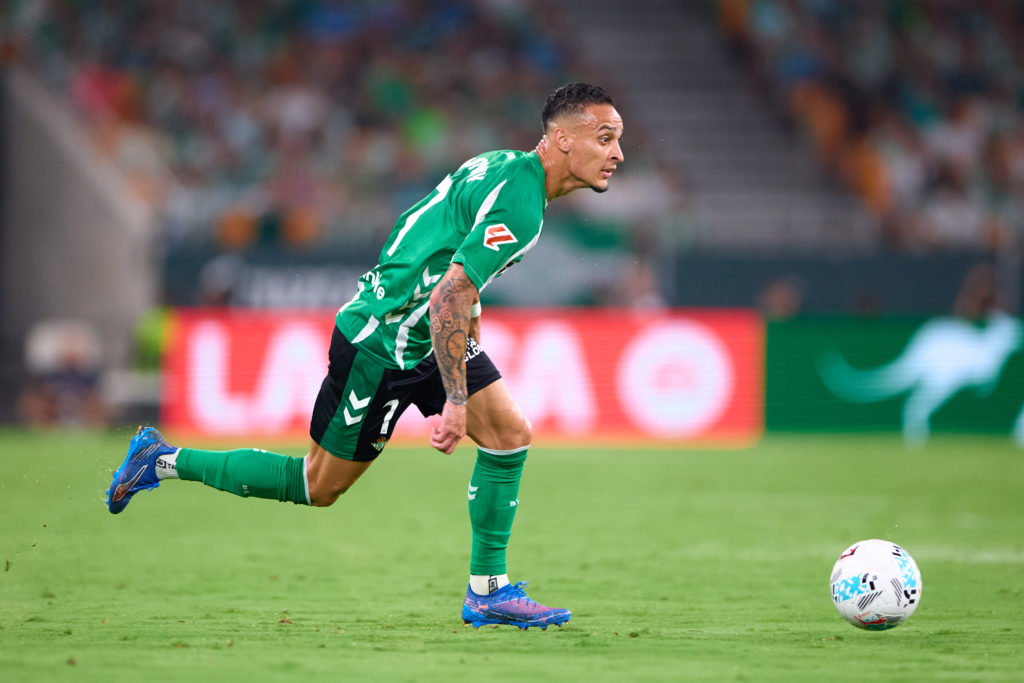 Antony of Real Betis in action during the LaLiga EA Sports match between Real Betis Balompie and Real Sociedad at Estadio La Cartuja on September 19, 2025