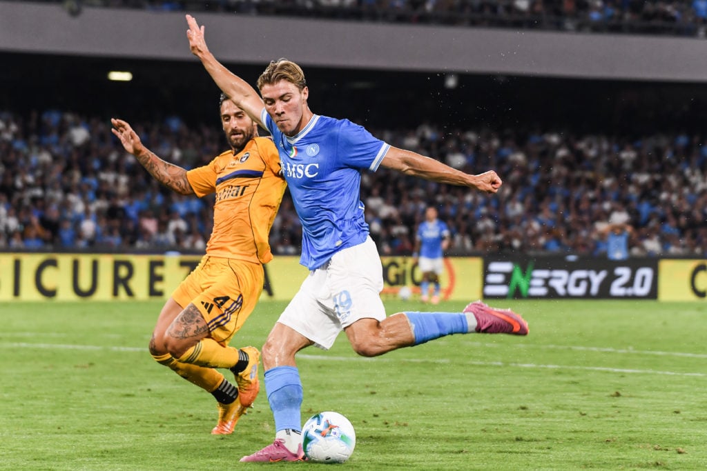 Rasmus Hojlund in action for Napoli against Pisa in Serie A.