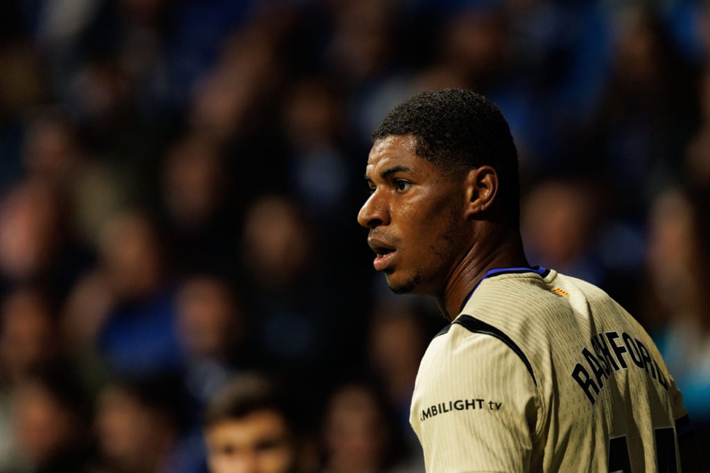 Manchester United and England player Marcus Rashford seen during the La Liga match between Real Oviedo and Barcelona at the Carlos Tartiere Stadium.