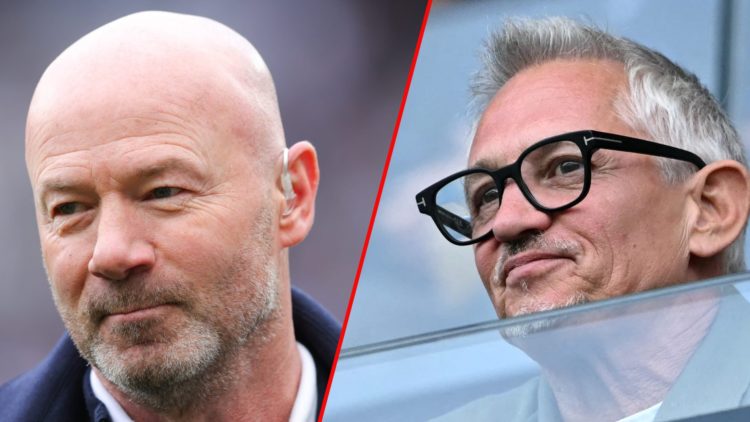 TV pundit Alan Shearer during the Premier League match between Newcastle United and Manchester United at St James’ Park, inset The Rest Is Football...