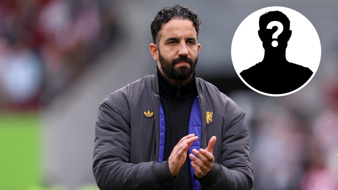 Ruben Amorim as Manchester United manager clapping fans, mystery player silhouette inset
