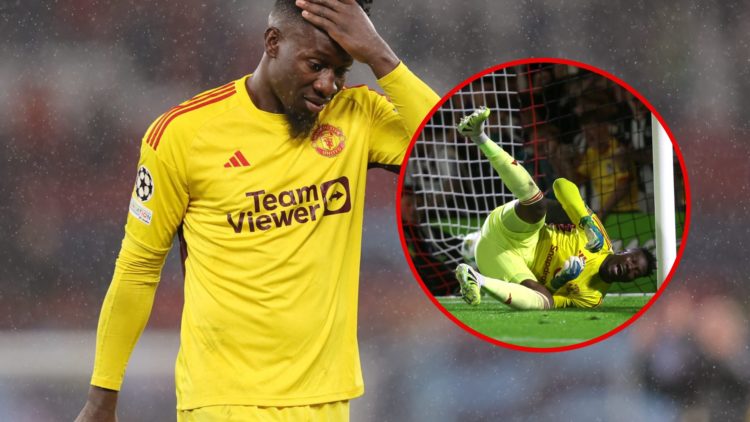 Andre Onana dejected, and inset Onana on the ground